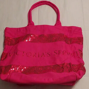 Victoria's Secret Sequin pink XL duffle bag Vacation overnight Beach Canvas bag